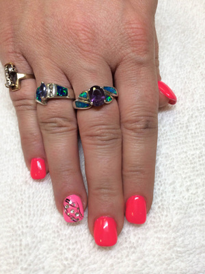 Perfectly polished fingers with contrasting colour and design features is a Binh's specialty