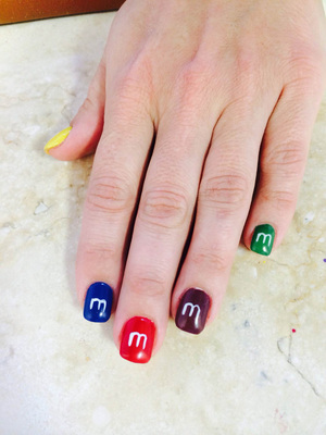 Fingernails fashionably finished in "M&M" candy style from Binh's mani and pedicures in #YEG